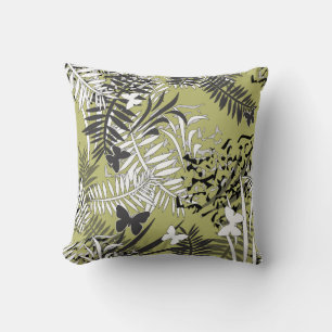 Seamless tropical jungle palm tropic leaves butter throw pillow