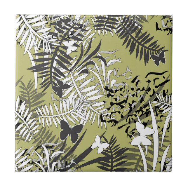 Seamless tropical jungle palm tropic leaves butter tile (Front)