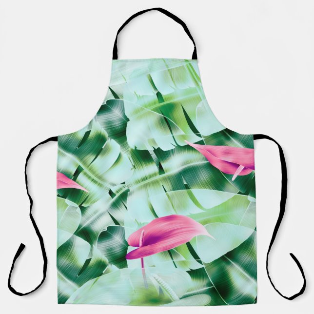 Seamless tropical leaves pattern background, retro apron (Front)