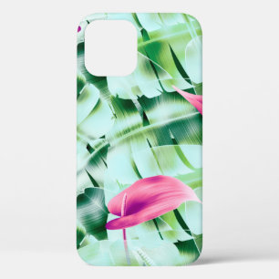 Seamless tropical leaves pattern background, retro iPhone 12 case