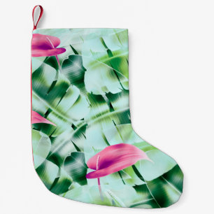 Seamless tropical leaves pattern background, retro small christmas stocking
