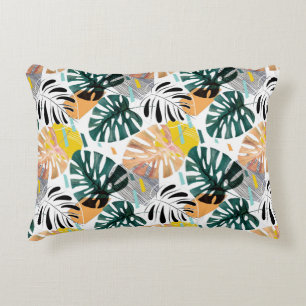 Seamless tropical pattern. Green leaves of a palm Accent Pillow