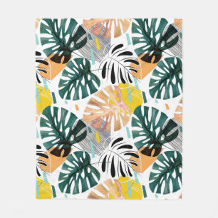 Seamless tropical pattern. Green leaves of a palm Fleece Blanket