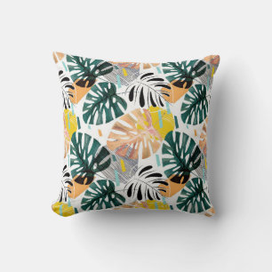 Seamless tropical pattern. Green leaves of a palm  Throw Pillow