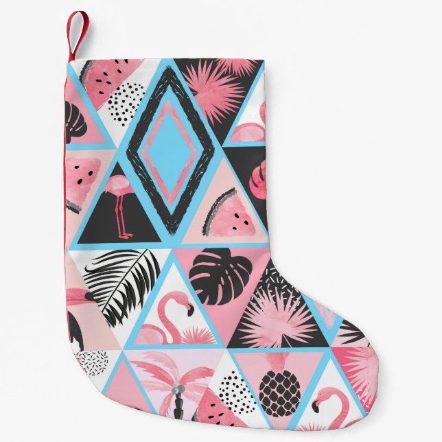 Seamless tropical pattern in patchwork style. Vint Small Christmas Stocking (Front)