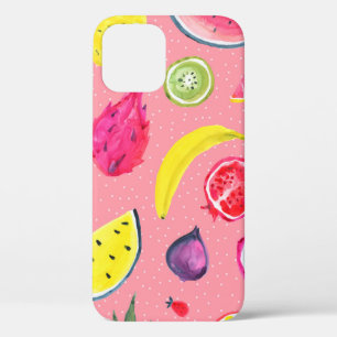 Seamless Tropical pattern of exotic fruit. Hand dr iPhone 12 Case