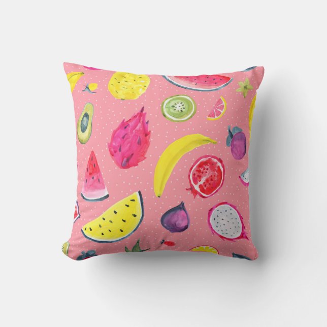 Seamless Tropical pattern of exotic fruit. Hand dr Throw Pillow (Front)