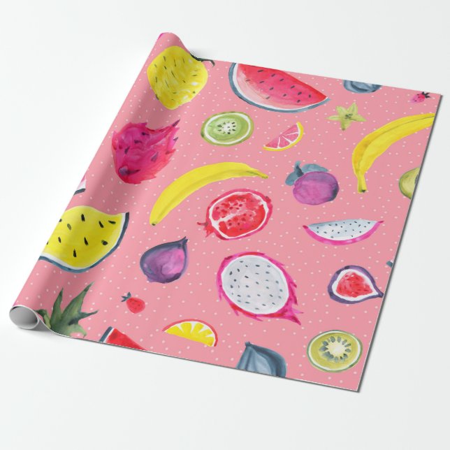 Seamless Tropical pattern of exotic fruit. Hand dr Wrapping Paper (Unrolled)