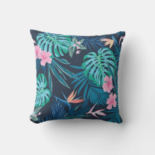 seamless tropical pattern, vivid tropic foliage, w throw pillow