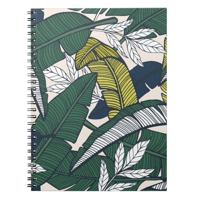Seamless tropical pattern with banana leaves. Hand Notebook (Front)