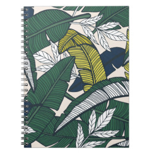 Seamless tropical pattern with banana leaves. Hand Notebook