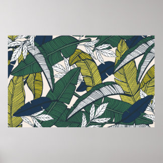 Seamless tropical pattern with banana leaves. Hand Poster