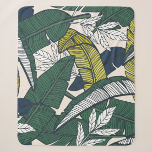 Seamless tropical pattern with banana leaves. Hand Sherpa Blanket