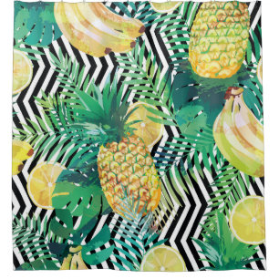 Seamless tropical pattern with bananas lemons palm