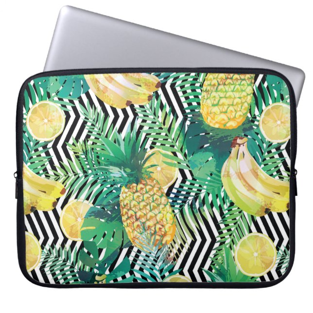 Seamless tropical pattern with bananas lemons palm laptop sleeve (Front)