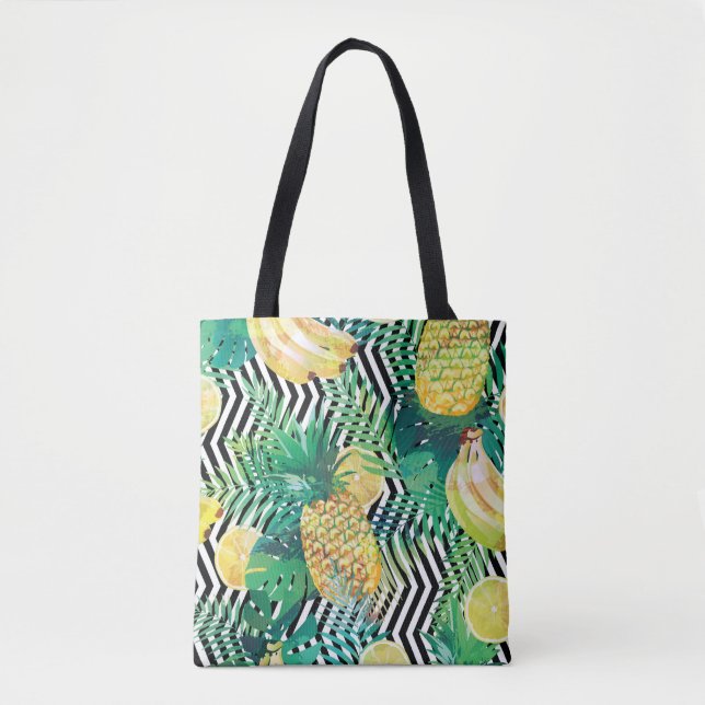 Seamless tropical pattern with bananas lemons palm tote bag (Front)