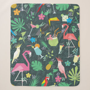 Seamless tropical pattern with birds and drinks 1 sherpa blanket