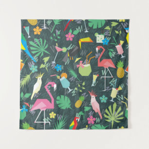 Seamless tropical pattern with birds and drinks 1 tapestry