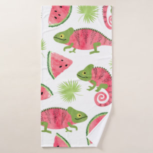 Seamless tropical pattern with cute watercolor cha bath towel