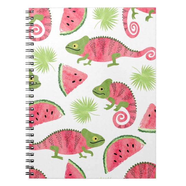 Seamless tropical pattern with cute watercolor cha notebook (Front)