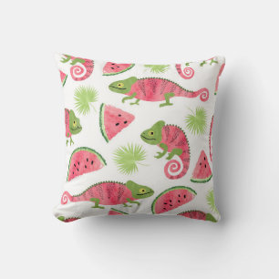 Seamless tropical pattern with cute watercolor cha throw pillow