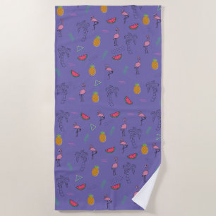 Seamless tropical pattern with Flamingo pineapple  Beach Towel