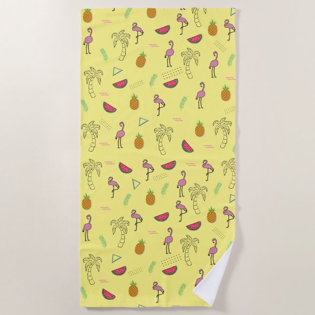 Seamless tropical pattern with Flamingo pineapple  Beach Towel (Front)