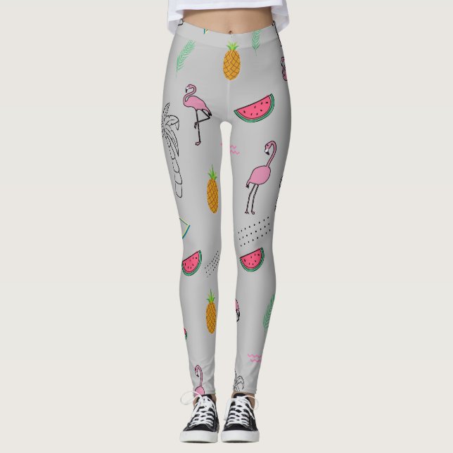 Seamless tropical pattern with Flamingo pineapple Leggings (Front)