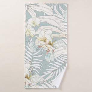 Seamless tropical pattern with flowers Orchid,  Fl Bath Towel