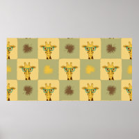 Seamless tropical pattern with giraffe and palm le
