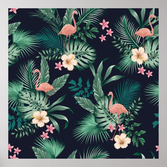  seamless tropical pattern with lush foliage, flow poster (Front)