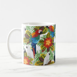 Seamless tropical pattern with parrots.  coffee mug