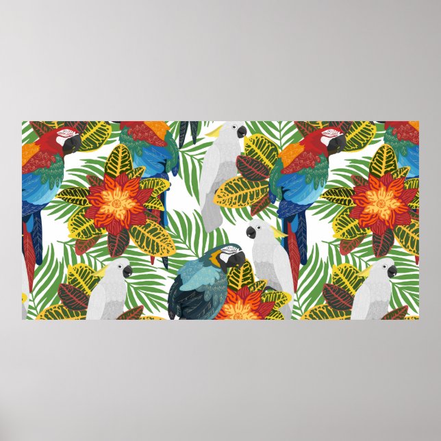 Seamless tropical pattern with parrots.  poster (Front)