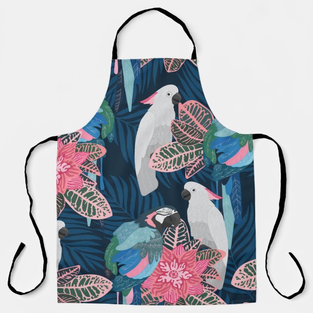 Seamless tropical pattern with parrots. Vintage il Apron (Front)