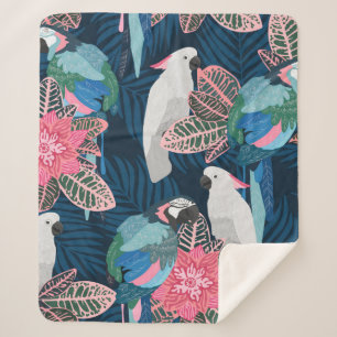 Seamless tropical pattern with parrots. Vintage il Sherpa Blanket