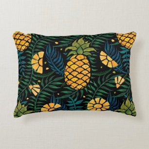 Seamless tropical pattern with pineapples and palm accent pillow