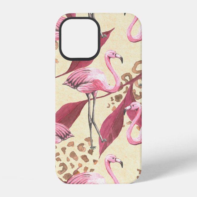 Seamless tropical pattern with pink flamingo, leav iPhone case (Back)