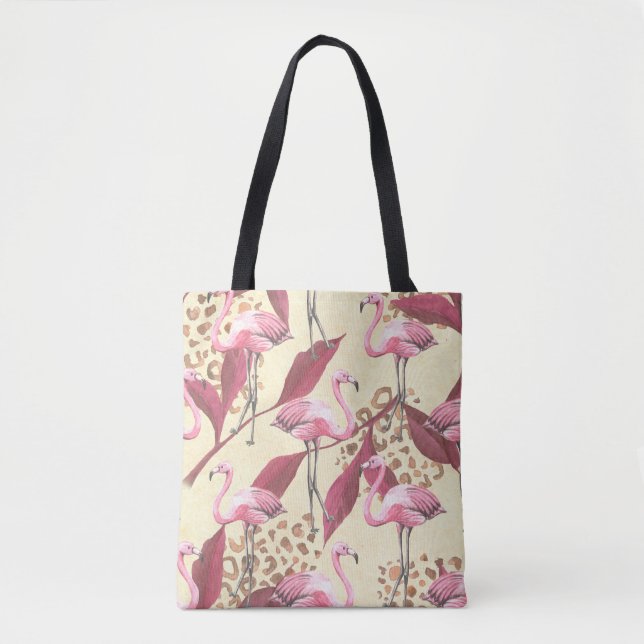 Seamless tropical pattern with pink flamingo, leav tote bag (Front)