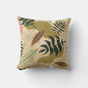 Seamless tropical pattern with plants, leaves, dec throw pillow