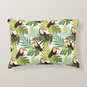 Seamless tropical pattern with toucan and palm lea accent pillow