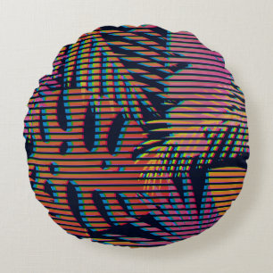 Seamless tropical pattern with tropical plants. Ha Round Pillow