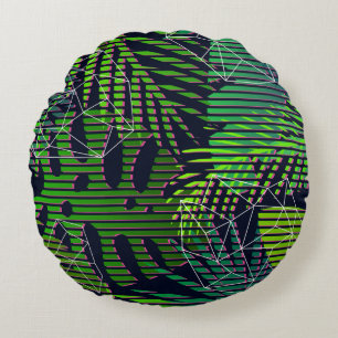 Seamless tropical pattern with tropical plants. Ha Round Pillow