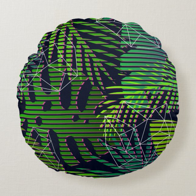 Seamless tropical pattern with tropical plants. Ha Round Pillow (Front)