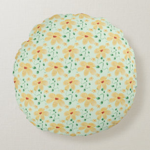 Seamless tropical yellow floral pattern round pillow