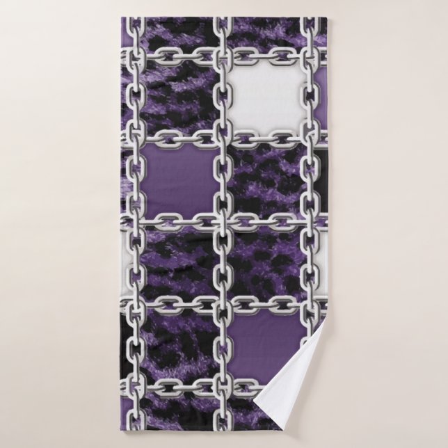 Seamless ultraviolet leopard and silver chain patt bath towel (Bath Towel)