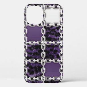 Seamless ultraviolet leopard and silver chain patt iPhone 12 case