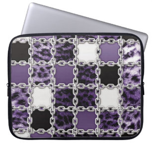 Seamless ultraviolet leopard and silver chain patt laptop sleeve
