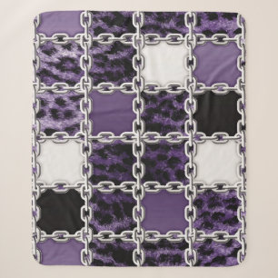 Seamless ultraviolet leopard and silver chain patt sherpa blanket
