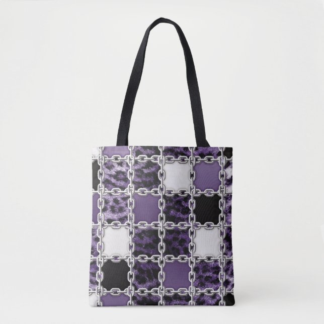 Seamless ultraviolet leopard and silver chain patt tote bag (Front)