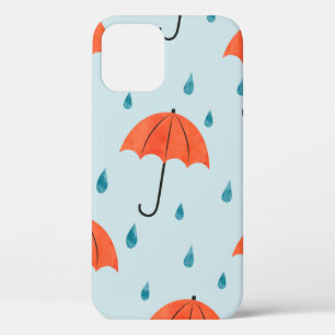 Seamless umbrellas and rain drops pattern. Waterco iPhone 12 Case